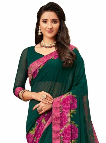 MGC Georgette Green colour saree with blouse piece SP983