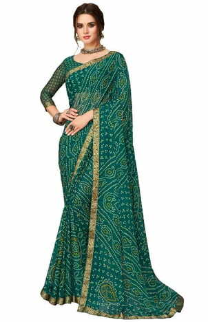 Chiffon Green Color Saree With Blouse Piece by MGC