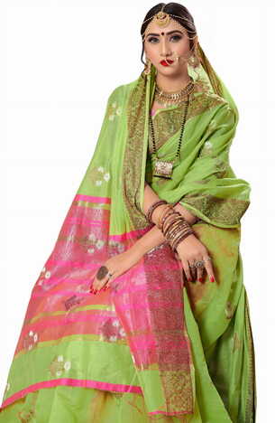 MGC Cotton Silk Green Colour saree with blouse Piece SP268