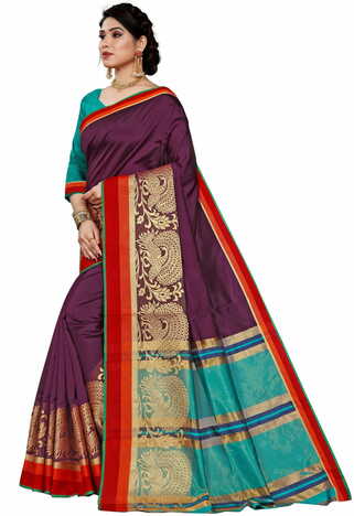 MGC Silk Jacquard Purple Colour Saree With Blouse Piece SP415