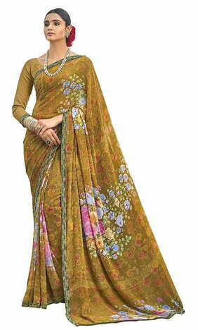 MGC Pure Georgette Gold  colour saree with blouse piece SP807