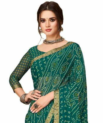 Chiffon Green Color Saree With Blouse Piece by MGC