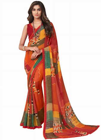 MGC Georgette Multi Colour saree with blouse piece SP281