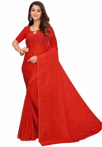 MGC Chiffon Red colour saree with blouse piece SP732