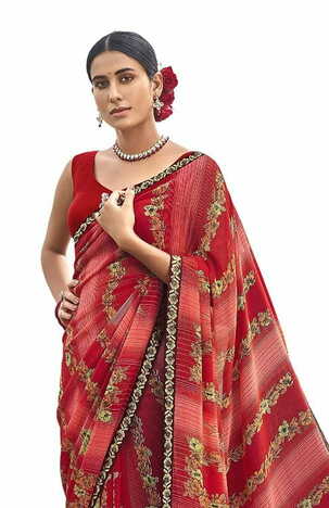 MGC Pure Georgette  Red colour saree with blouse piece SP811