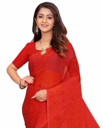 MGC Chiffon Red colour saree with blouse piece SP732