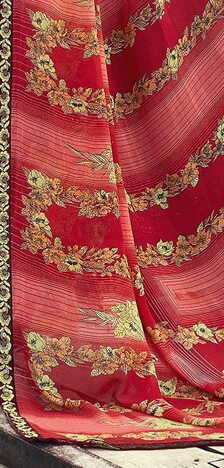 MGC Pure Georgette  Red colour saree with blouse piece SP811