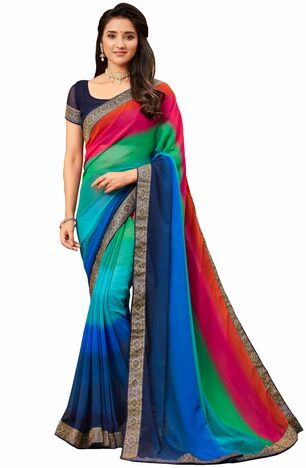 MGC Georgette Muiticolor colour saree with blouse piece SP988