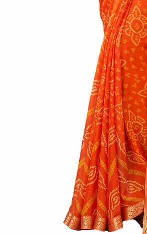 Chiffon Orange Color Saree With Blouse Piece by MGC