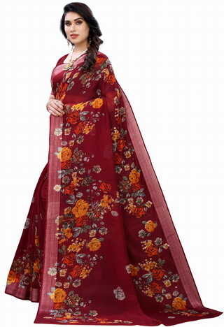 MGC Linen Maroon Colour saree with blouse piece SP354