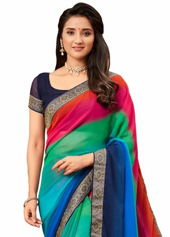 MGC Georgette Muiticolor colour saree with blouse piece SP988