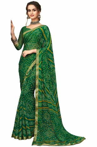 Chiffon Green Color Saree With Blouse Piece by MGC