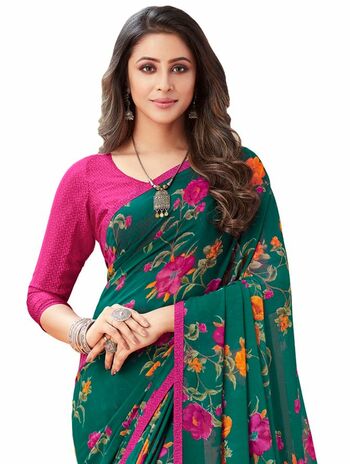 MGC Georgette Green colour saree with blouse piece SP921