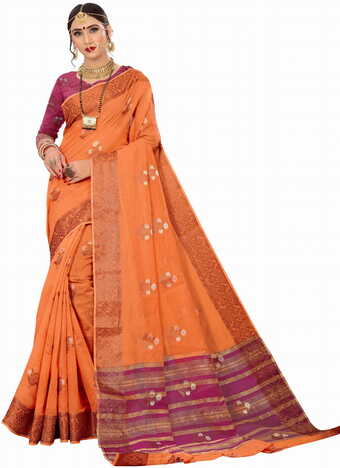 MGC Cotton Silk Rust Colour saree with blouse Piece  SP270