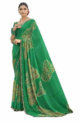 MGC Pure Georgette Green colour saree with blouse piece SP808