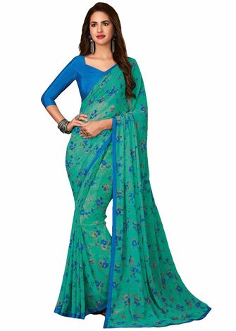 MGC Georgette Green colour saree with blouse piece SP872