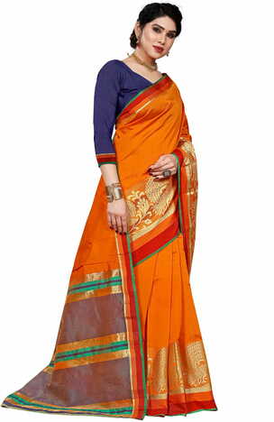 MGC Silk Jacquard Orange Colour Saree With Blouse Piece SP416