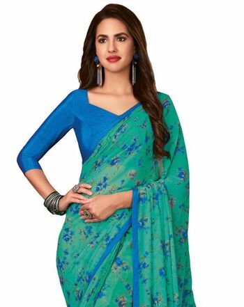 MGC Georgette Green colour saree with blouse piece SP872