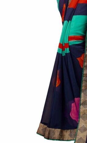 MGC Georgette Navy Blue colour saree with blouse piece SP984