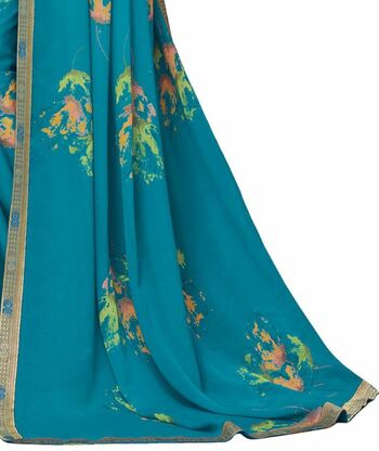 Georgette Blue Color Saree With Blouse Piece by MGC