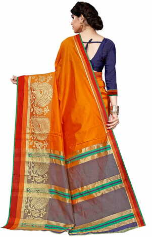 MGC Silk Jacquard Orange Colour Saree With Blouse Piece SP416