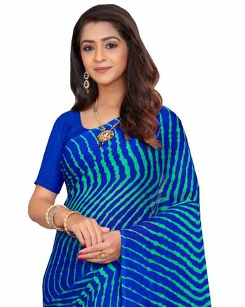 MGC Chiffon Blue colour saree with blouse piece SP728