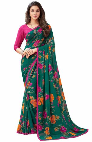 MGC Georgette Green colour saree with blouse piece SP921