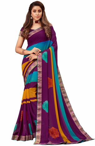 MGC Georgette Purple colour saree with blouse piece SP985