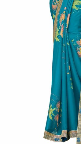 Georgette Blue Color Saree With Blouse Piece by MGC