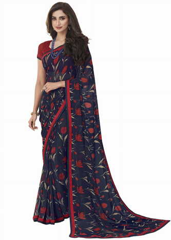 MGC Georgette Navy Blue Colour saree with blouse piece SP272