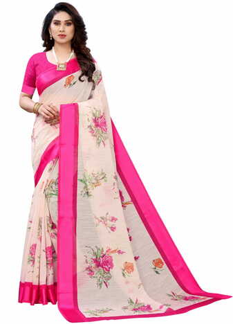 MGC Linen Off White Colour Saree With Blouse Piece Sp601