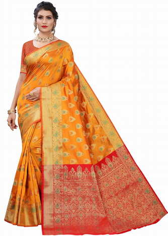 MGC Silk Orange colour saree with blouse piece SP672