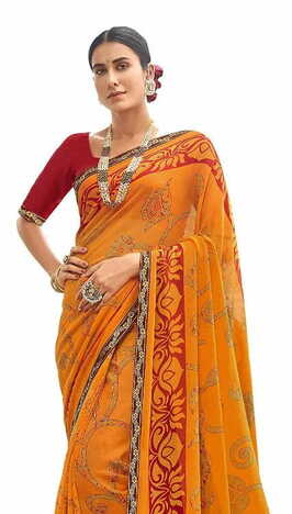 MGC Pure Georgette Orange colour saree with blouse piece SP809