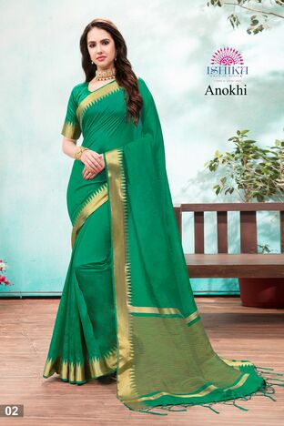 MGC Fancy Silk  Green Colour Saree With Blouse Piece Sp418