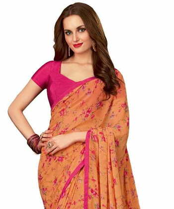 MGC Georgette Orange colour saree with blouse piece SP873