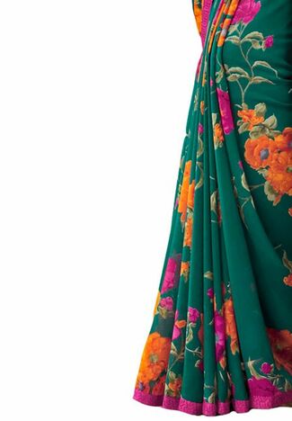 MGC Georgette Green colour saree with blouse piece SP921