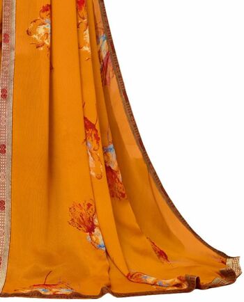 Georgette Yellow Color Saree With Blouse Piece by MGC