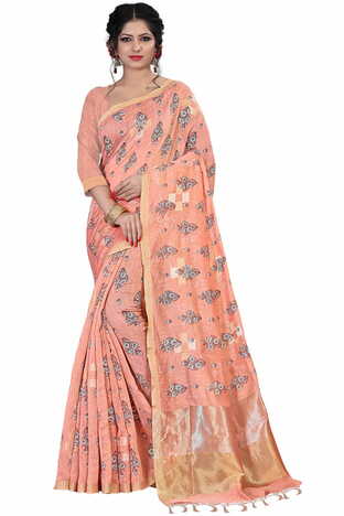 MGC Linen Peach Color Saree SP49