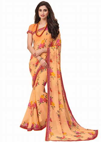 MGC Georgette Orange Colour saree with blouse piece SP274