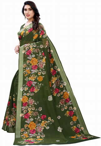 MGC Linen Green Colour saree with blouse piece SP352