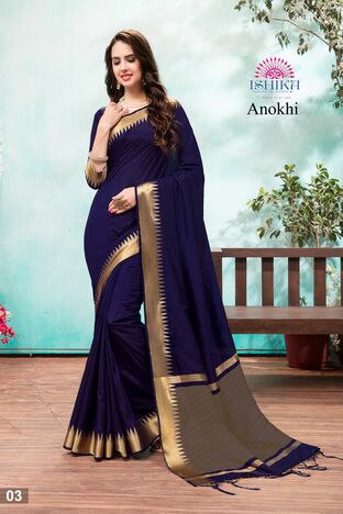 MGC Fancy Silk  Navy Blue Colour Saree With Blouse Piece Sp419