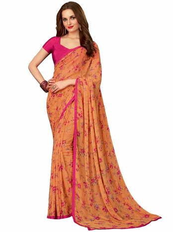 MGC Georgette Orange colour saree with blouse piece SP873