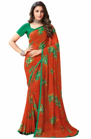 MGC Georgette Orange colour saree with blouse piece SP922