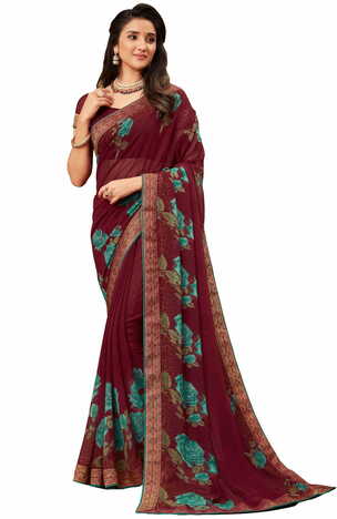 MGC Georgette Muiticolor colour saree with blouse piece SP986