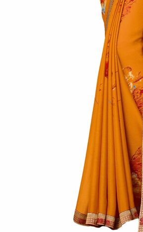 Georgette Yellow Color Saree With Blouse Piece by MGC