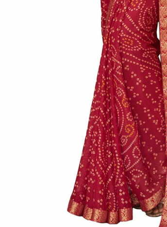 Chiffon Red Color Saree With Blouse Piece by MGC