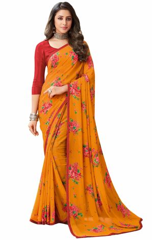 MGC Georgette Yellow colour saree with blouse piece SP923