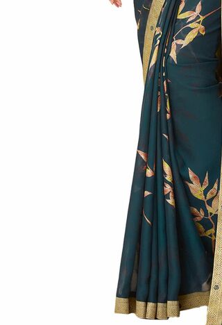 Georgette Sea Green Color Saree With Blouse Piece by MGC