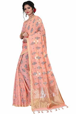 MGC Linen Peach Color Saree SP49