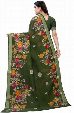 MGC Linen Green Colour saree with blouse piece SP352